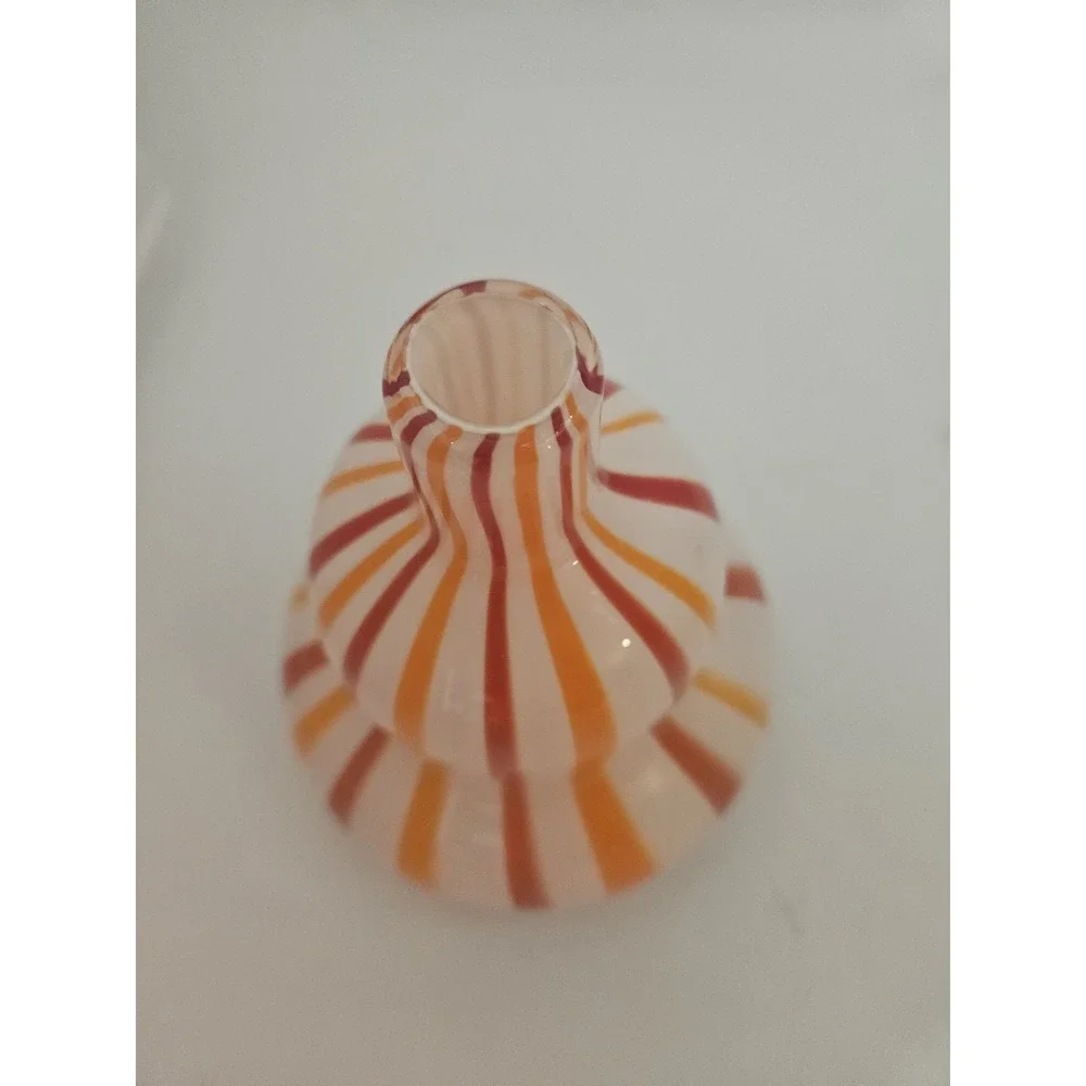 Murano-style Double-gourd Art Glass Vase Vibrant Red and Orange Stripes 7